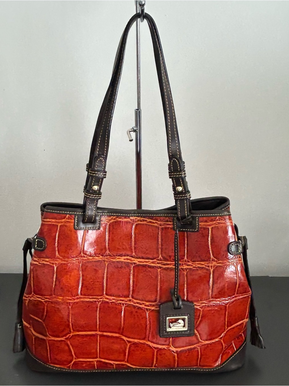 Dooney & Bourke Cognac Croc Embossed Leather Large Tote Shoulder Bag - Picture 5 of 15